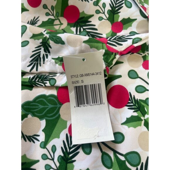 Cassandra O Holiday Print Scrub Top Shirt Womens Small Red Green New - Picture 9 of 9